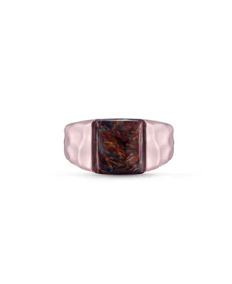 LuvMyJewelry Red Pietersite Gemstone Hammered Texture Rose Gold Plated SIlver Men Signet Ring