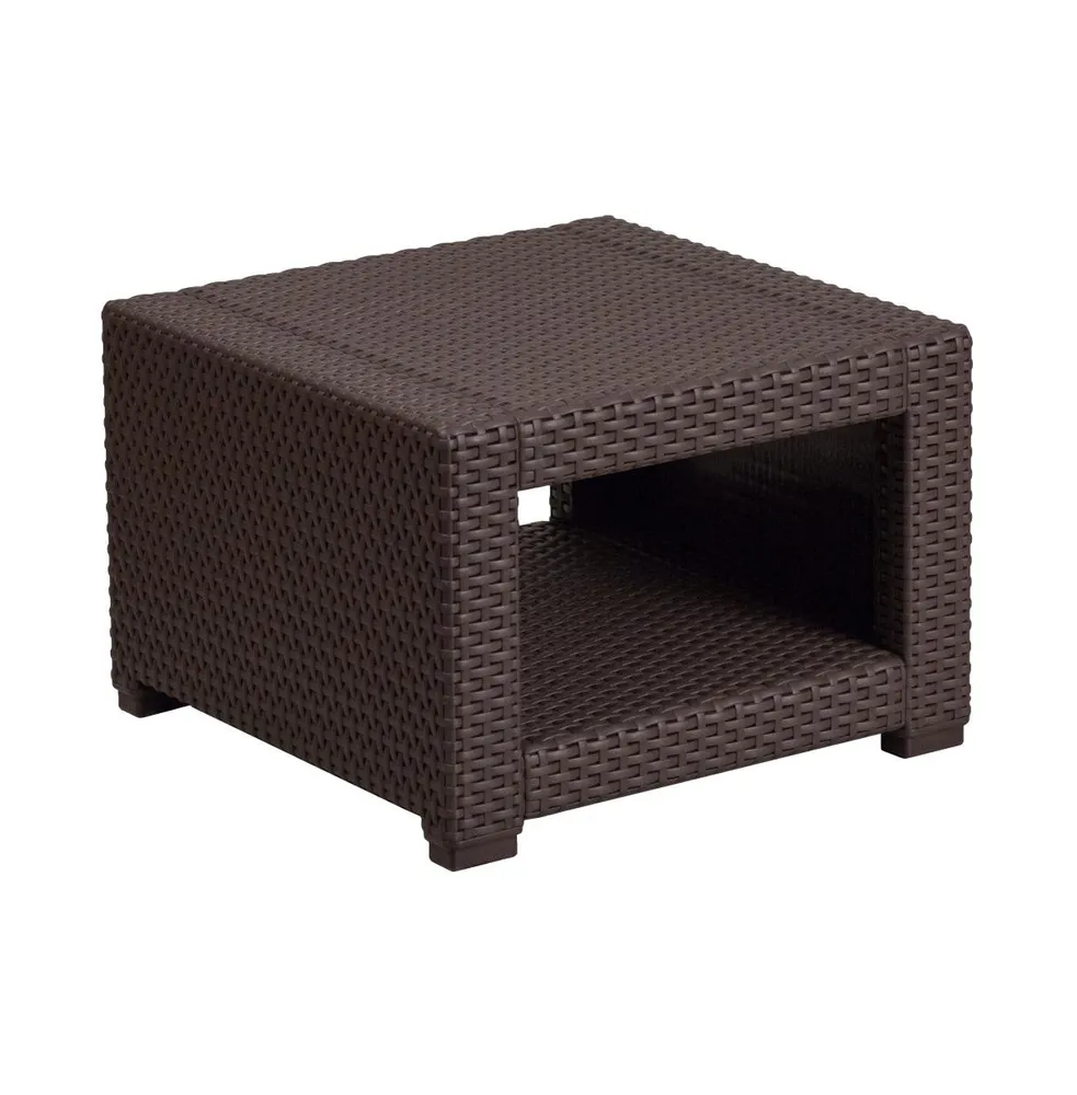 Malmok Outdoor Furniture Side Table Faux Rattan Wicker Pattern All-Weather Patio Side Table With Shelving