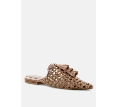 Rag & Co Melanie Womens Tassels Embellished Woven Flat Mules