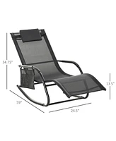 Outsunny Outdoor Rocking Chair, Patio Sling Sun Lounger, Pocket, Recliner Rocker, Lounge Chair with Detachable Pillow for Deck, Garden, or Pool, Black