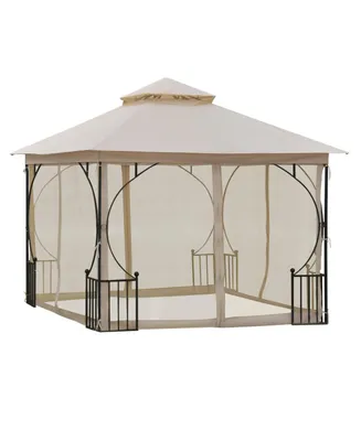 Outsunny 10' x 10' Patio Gazebo, Outdoor Canopy Pavilion with Mesh Netting Sidewalls, 2-Tier Polyester Roof, & Steel Frame