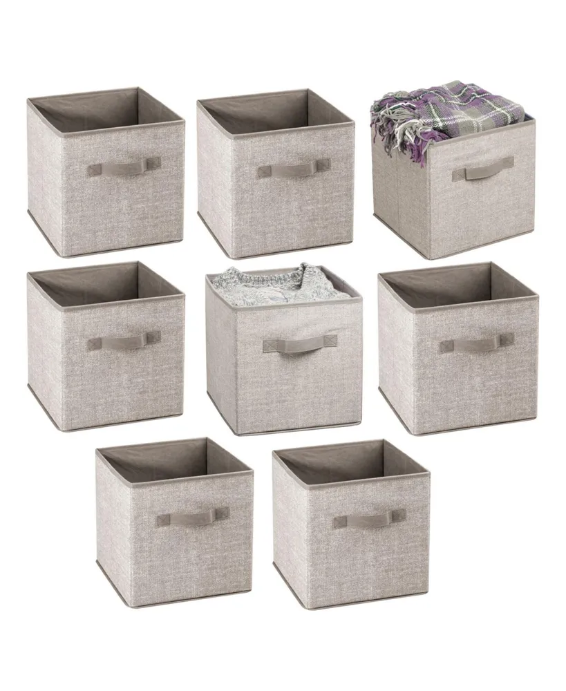 mDesign Small Fabric Closet Organizer Cube Bin with Front Handle, 8 Pack, Linen