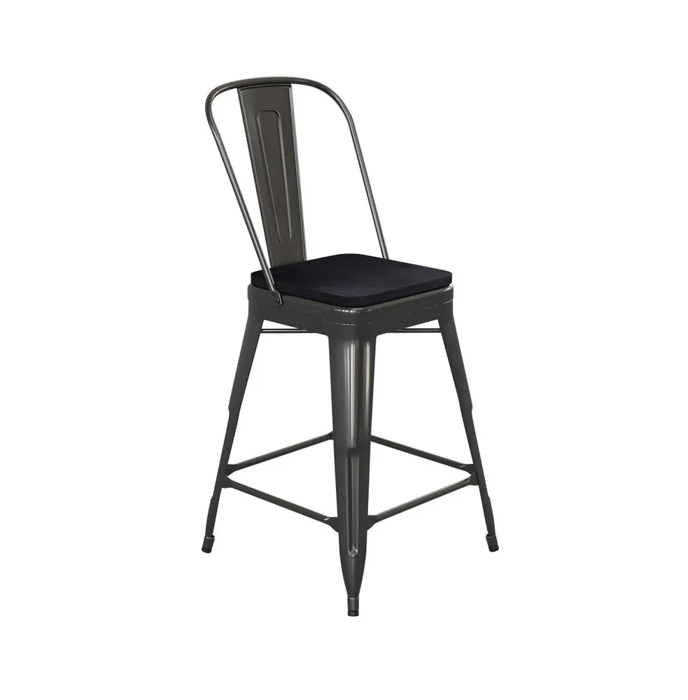 Kam Metal Indoor-Outdoor Stool With Removable Back And All-Weather Polystyrene Seat