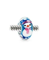 Bling Jewelry Christmas Holiday Snowman Winter Murano Glass Sterling Silver Spacer Bead Fits European Charm Bracelet For Women For Teen