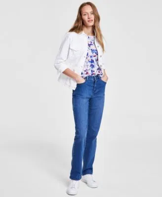 Gloria Vanderbilt Womens Denim Jacket Printed T Shirt Straight Jeans