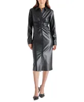 Steve Madden Women's Faux-Leather Gathered Shirtdress