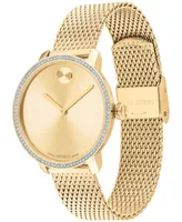 Movado Women's Swiss Bold Shimmer Gold Ion Plated Stainless Steel Mesh Bracelet Watch 34mm - Gold