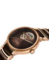 Rado Unisex Swiss Automatic Centrix Open Heart Brown Ceramic & Rose Gold Pvd Stainless Steel Bracelet Watch 40mm