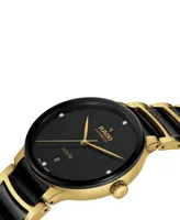 Rado Unisex Swiss Automatic Centrix Diamond (1/ ct. t.w.) Black Ceramic & Gold Pvd Stainless Steel Bracelet Watch 40mm