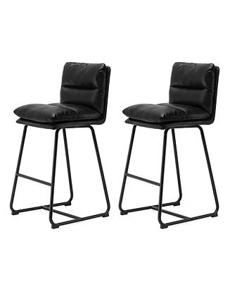 Glitzhome Set of 2 Leatherette Modern Thick Bar Stool with Metal Legs