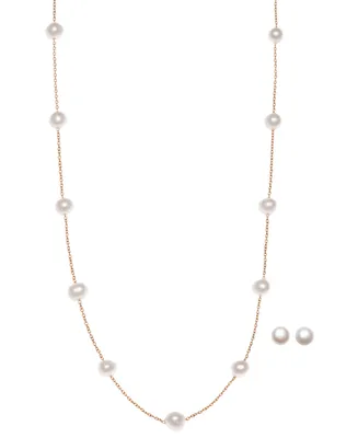 2-Pc. Set Cultured Freshwater Pearl (6-1/2 - 7mm) Collar Necklace & Matching Stud Earrings