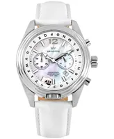 Abingdon Co. Women's Katherine Chronograph White Leather Strap Steel Watch 40mm