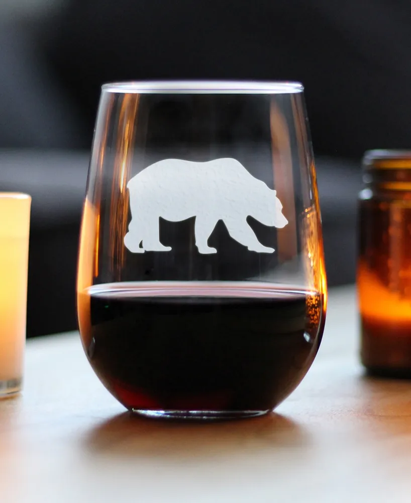 Bevvee Bear Silhouette Rustic Cabin Gifts Stem Less Wine Glass, 17 oz