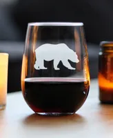 Bevvee Bear Silhouette Rustic Cabin Gifts Stem Less Wine Glass, 17 oz