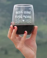 Bevvee Need Wine Right Meow Funny Cat Gifts Stem Less Wine Glass, 17 oz