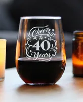 Bevvee Cheers to 40 Years 40th Anniversary Gifts Stem Less Wine Glass, 17 oz