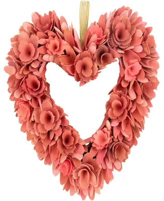 Northlight 14" Salmon Valentine's Day Wooden Floral Heart Wreath