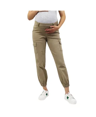 Indigo Poppy Khaki Maternity Cargo Pants With Underbelly