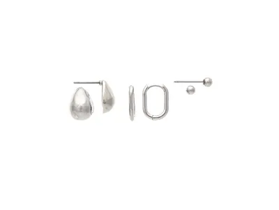 Rhodium Polished Three Earring Set