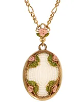 2028 Imitation Pearl Pink Enamel Flower Long Pendant Necklace