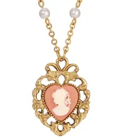 2028 Imitation Pearl Resin Heart Shaped Cameo Necklace