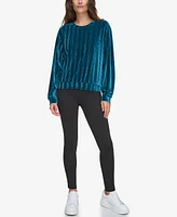 Andrew Marc Sport Women's Ribbed Velvet Crew Neck Pull Over Top