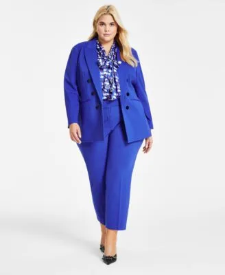 Bar Iii Plus Size Compression Faux Double Breasted Blazer Raindrop Print Tie Neck Sleeveless Top Compression Straight Leg Pants Created For Macys