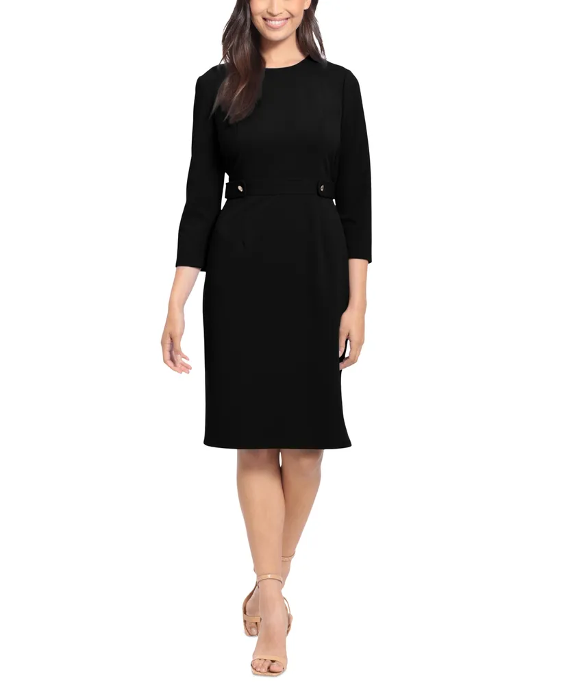 London Times Women's Jewel-Neck 3/4-Sleeve Sheath Dress