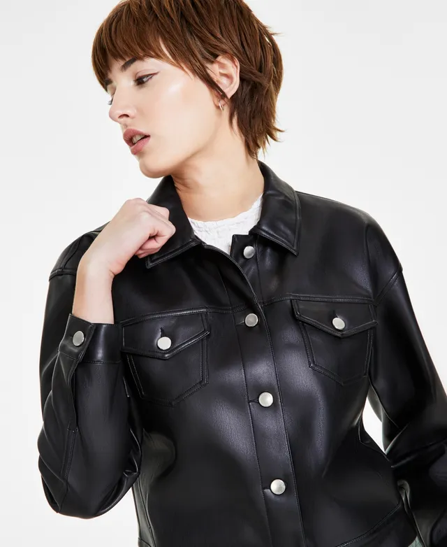 Bar III Petite Faux-Leather Moto Jacket, Created for Macy's - Macy's