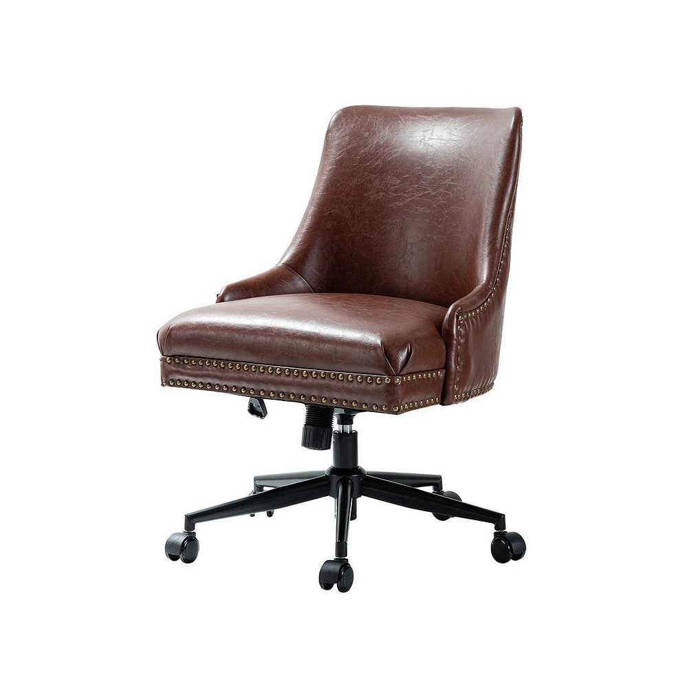 Faux Leather Home Office Chair with Nailhead, Adjustable Height