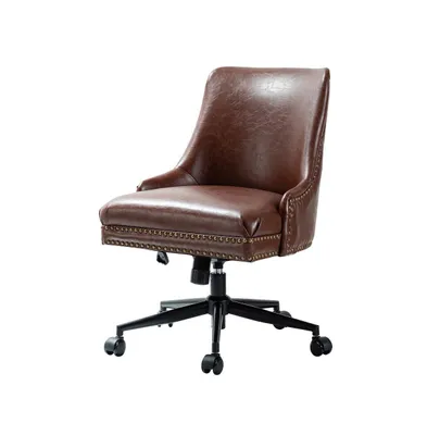 Faux Leather Home Office Chair with Nailhead, Adjustable Height