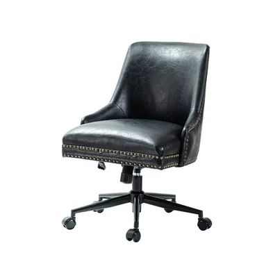 Faux Leather Home Office Chair with Nailhead, Adjustable Height