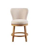 Madison Park 22" Stewart Wide Wood Upholstered 360 Degree Swivel Counter Stool