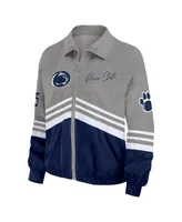 Women's Wear by Erin Andrews Gray Distressed Penn State Nittany Lions Vintage-Like Throwback Windbreaker Full-Zip Jacket