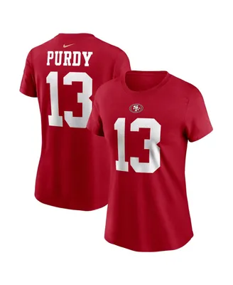 Women's Nike Brock Purdy Scarlet San Francisco 49ers Player Name and Number T-shirt