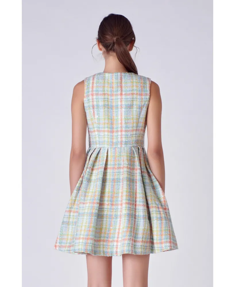 Women's Plaid Boucle Mini Dress