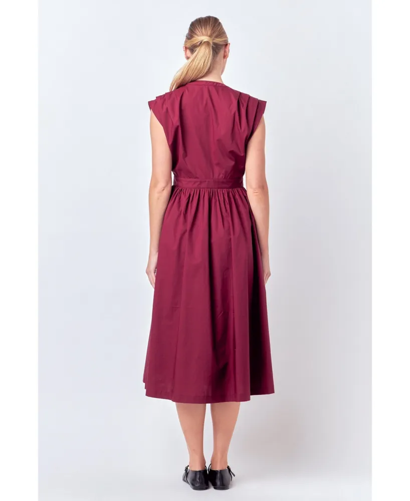 Women's Pleated Shoulder Midi Dress