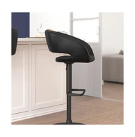 Shae Contemporary Upholstered Adjustable Height Barstool With Rounded, Cutout Mid-Back And Pedestal Base