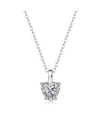 Sterling Silver White Gold Plated with 1ct Lab Created Moissanite Heart Solitaire Pendant Necklace