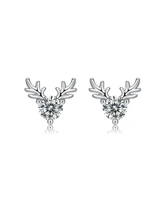 Sterling Silver White Gold Plated with 0.30ctw Lab Created Moissanite Antler Stud Earrings