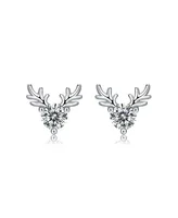 Sterling Silver White Gold Plated with 0.30ctw Lab Created Moissanite Antler Stud Earrings