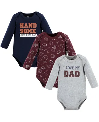 Hudson Baby Boys Cotton Long-Sleeve Bodysuits, Love Dad, 3-Pack