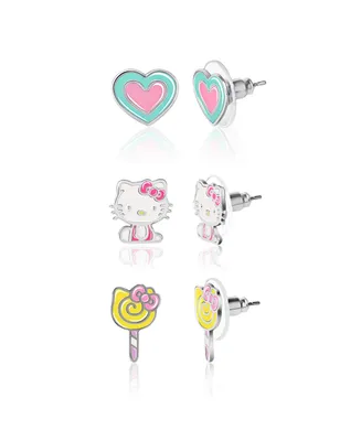 Sanrio Hello Kitty Heart, Lollipop Stud Earrings Set - 3 Pairs, Officially Licensed