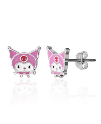 Sanrio Womens Hello Kitty and Friends Silver Plated and Enamel Stud Earrings - Kuromi, Officially Licensed