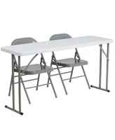 5-Foot Plastic Folding Training Table Set With 2 Metal Folding Chairs