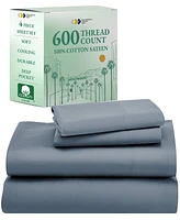 5-Star Luxury 100% Cotton Full Sheet Set - 600 Thread Count Sateen, Soft & Crisp Bed Sheets