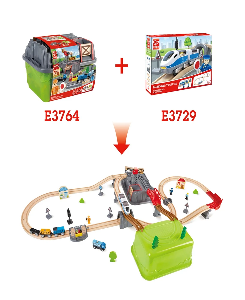 Hape Railway Bucket Builder Set with Train and Tracks - 50 Pcs