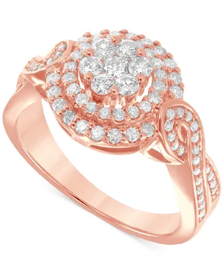 Diamond Halo Cluster Engagement Ring (3/4 ct. t.w.) in 14k Rose Gold