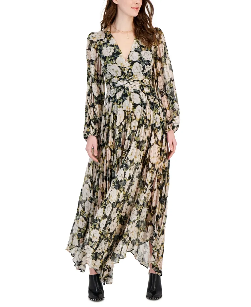 Pleated wrap dress - Black/Floral - Ladies