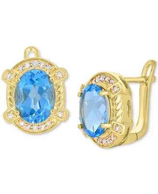Swiss Blue Topaz (4 ct. t.w.) & Diamond (1/8 ct. t.w.) Framed Stud Earrings in 18k Gold-Plated Sterling Silver